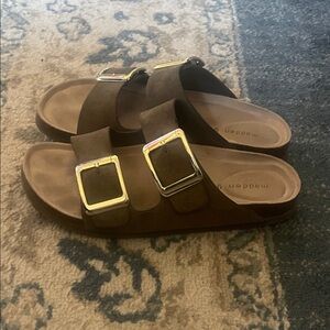 Madden Girl Womens  Brown Sandals with Silver Buckles